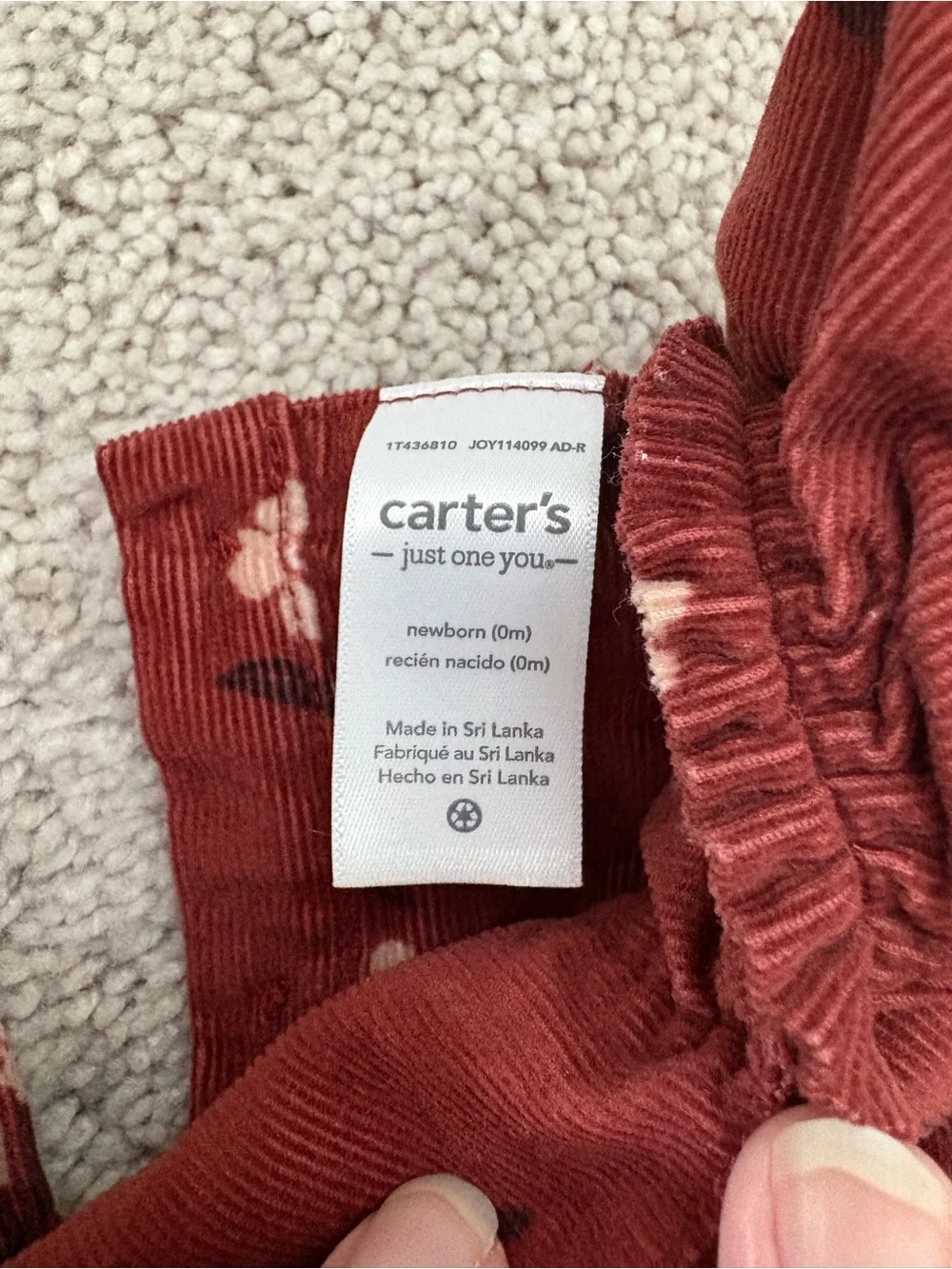 Carter's Baby Fall Floral Ruffle Corduroy Dress With Bloomers